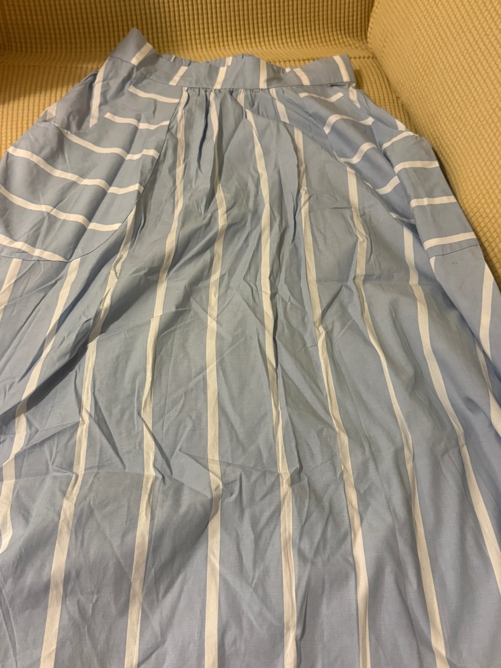 Mango women’s Light Blue and White Striped maxi skirt